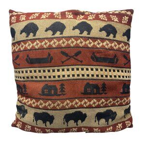 large Rustic Lodge cabin Themed Decorative Throw Pillow square bear bison READ